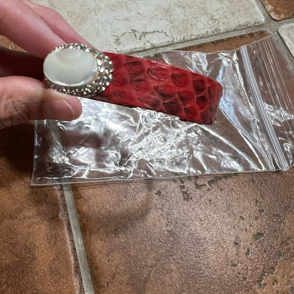 Sandra Ling Red Python Pearl Pave Mini Cuff - image 3